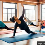 필라테스 강사와 그룹 수업 구성 - A lively group Pilates class in a bright, spacious studio with diverse participants of mixed fitness...